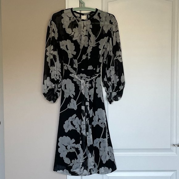 Club Monaco Linettah Dress Black with White Floral Print Size 0 - Picture 6 of 12